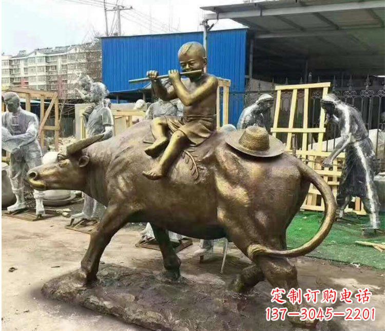 盐城铜雕户外牧童骑牛雕塑摆件