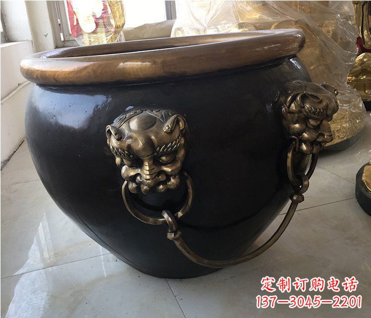 盐城铜雕圆形荷花水缸雕塑 (5)