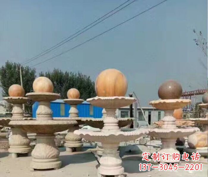 盐城晚霞红多层风水球喷泉石雕