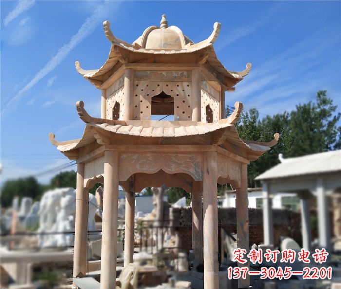 盐城晚霞红公园双层六角凉亭石雕