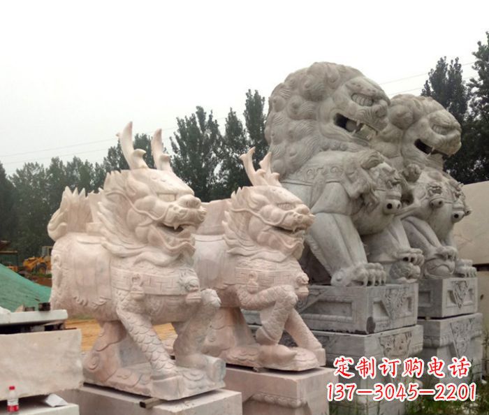 盐城晚霞红瑞兽麒麟石雕