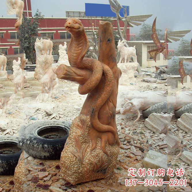 盐城晚霞红蛇石雕-12生肖动物雕塑