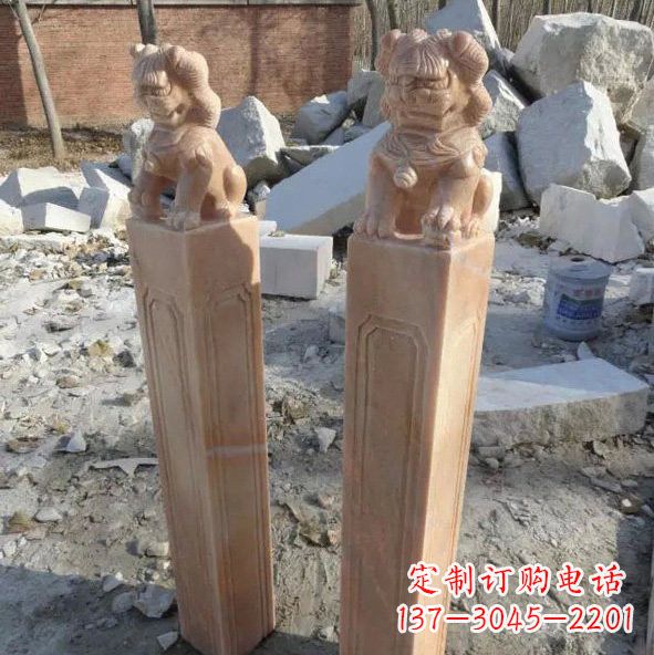 盐城晚霞红狮子拴马桩