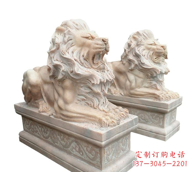 盐城晚霞红石材欧式狮子