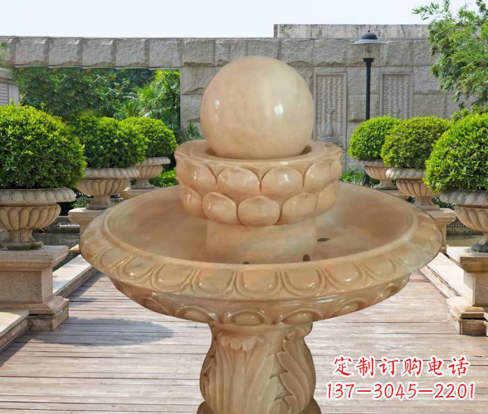 盐城晚霞红双层风水球公园喷泉石雕 (2)