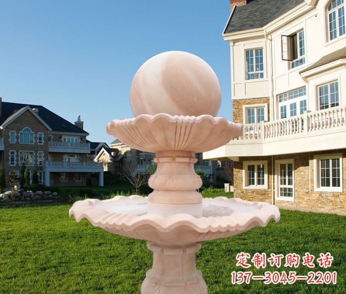 盐城晚霞红双层风水球公园喷泉石雕