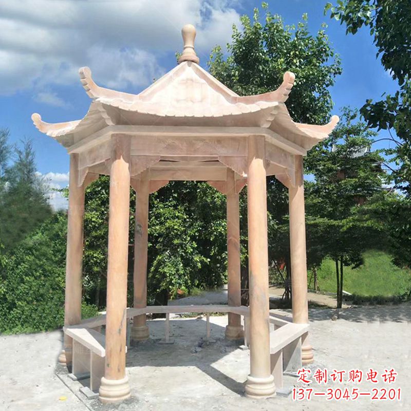 盐城晚霞红庭院石凉亭