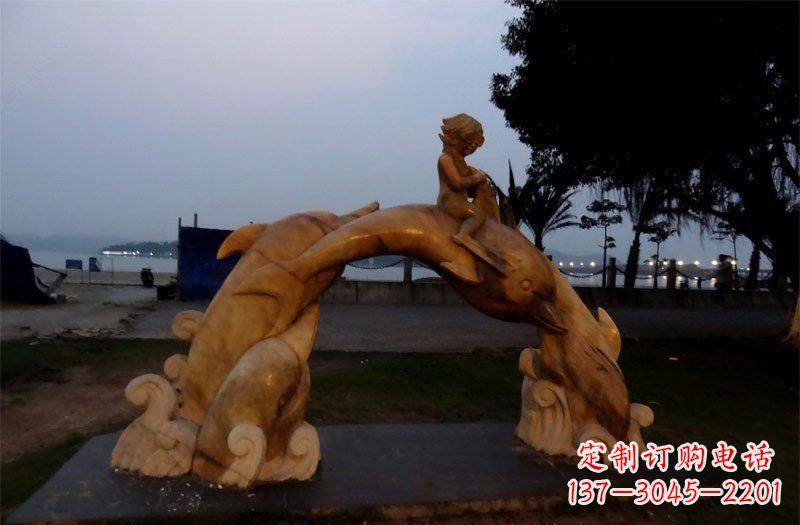 盐城西方儿童骑海豚石雕