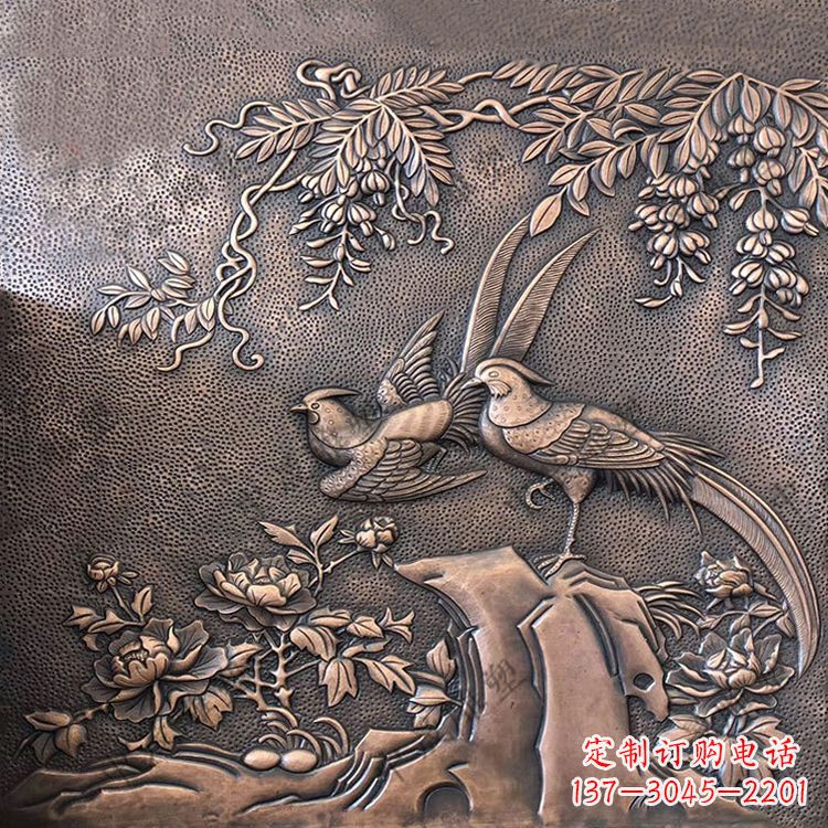 盐城喜鹊紫铜浮雕装饰画