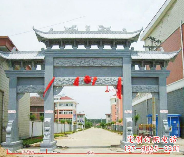 盐城小区三门牌坊石雕