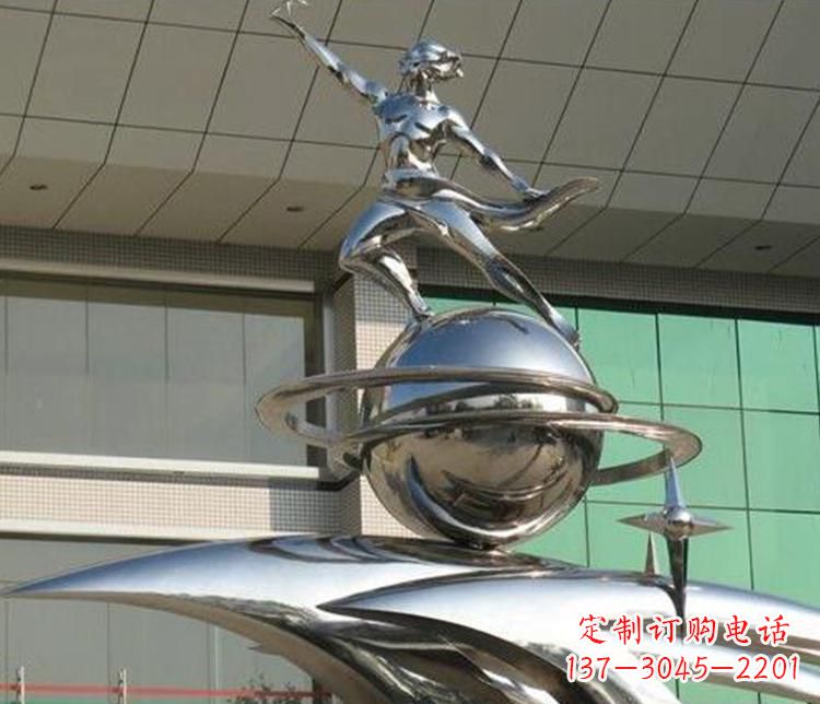 盐城校园不锈钢地球和学生景观雕塑