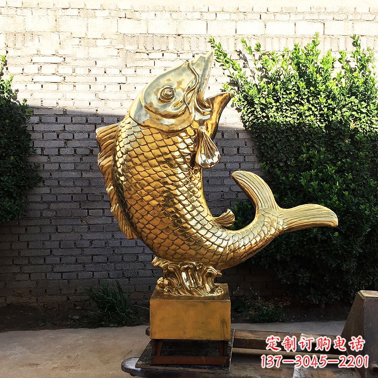盐城鱼跃景观铜雕-纯铜铸造企业商场动物雕塑摆件