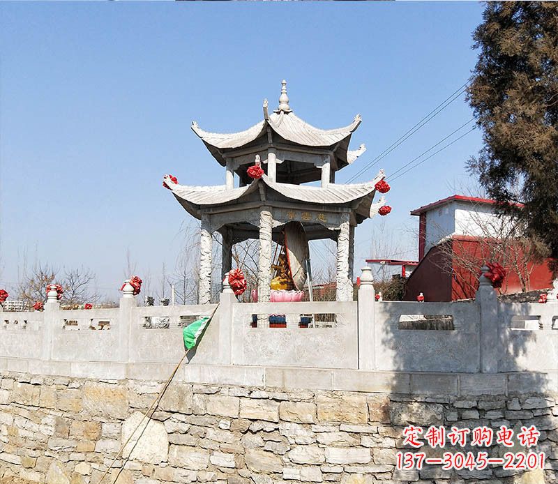 盐城园林仿古双层石凉亭景观石雕 (3)