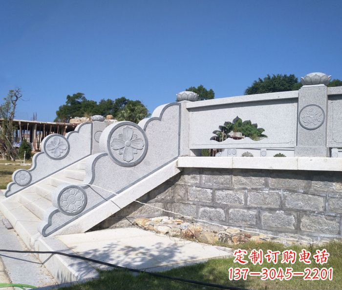 盐城园林景观大理石镂空莲花石栏板 (2)