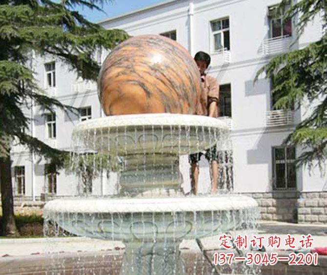 盐城园林景观晚霞红风水球喷泉石雕 (2)