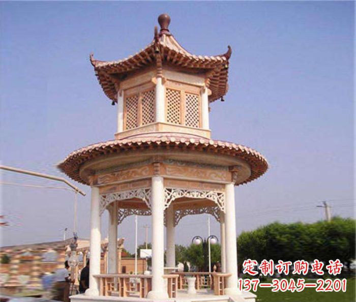 盐城园林景观晚霞红双层石雕凉亭 (4)
