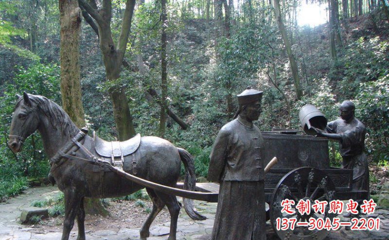 盐城园林清朝士兵和马车小品铜雕