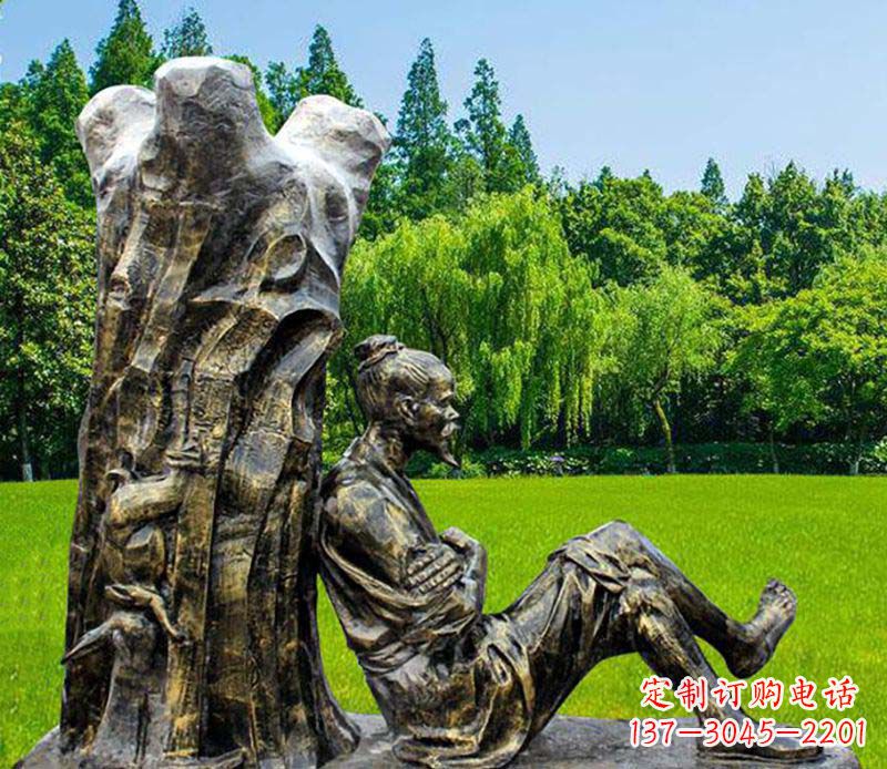 盐城园林守株待兔典故人物铜雕