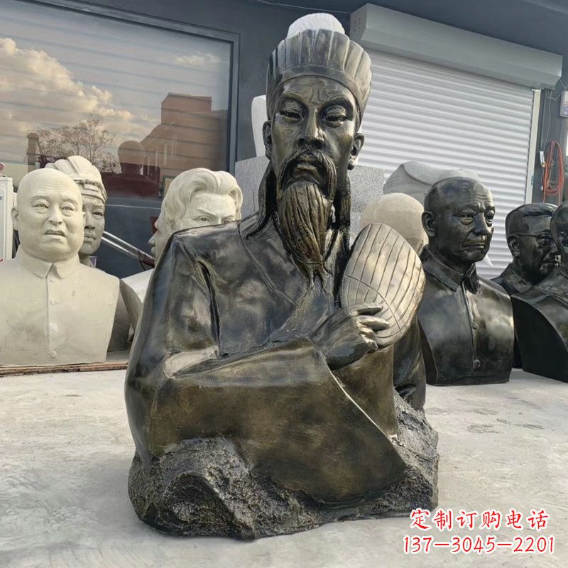 盐城诸葛亮半身像-玻璃钢仿铜三国人物古代著名军事家雕像